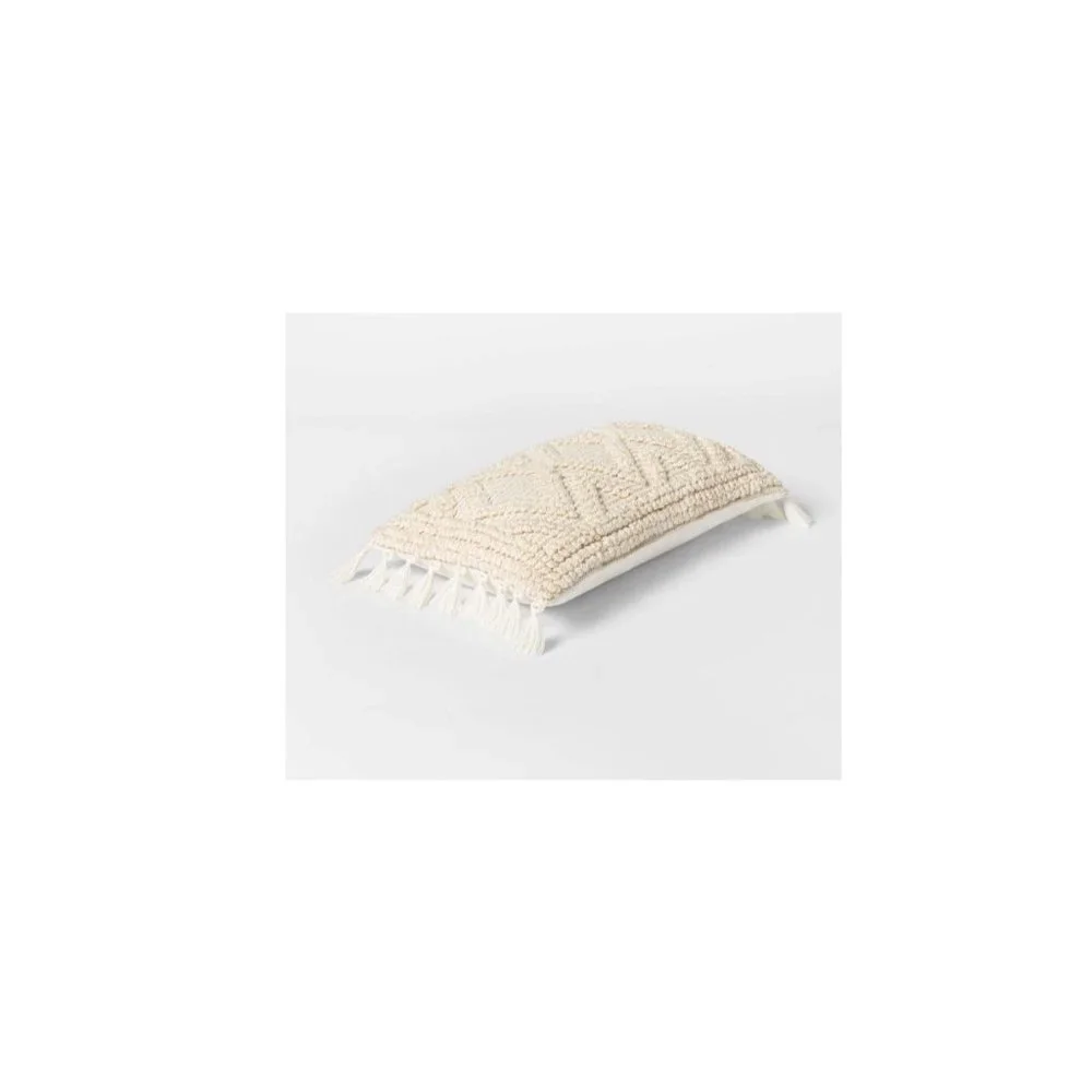 Opalhouse Woven Embroidered Diamond Lumbar Throw Pillow 20 x 13 x 5" Cream - Picture 3 of 7